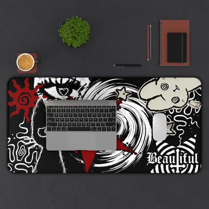 Dark Punk Cat Mousepad - Grunge Red Star Gaming Mat