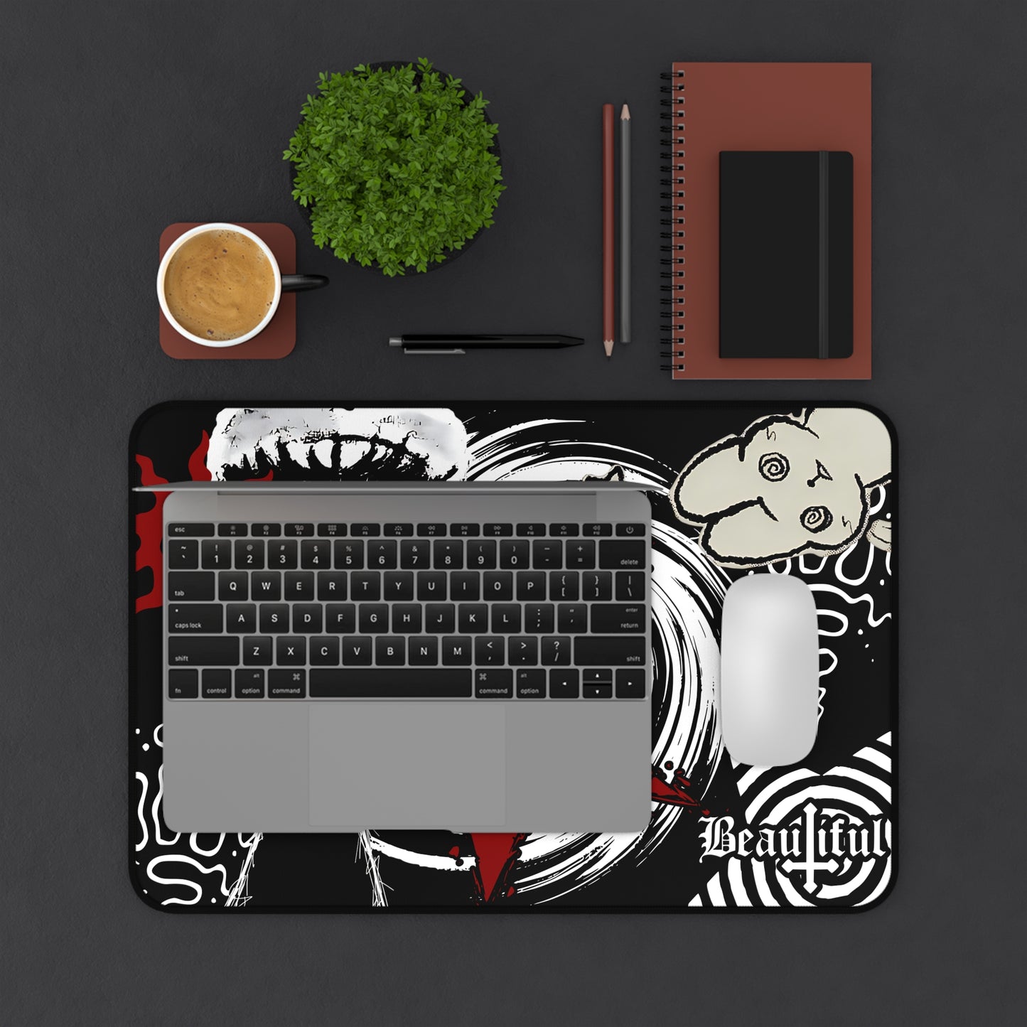 Dark Punk Cat Mousepad - Grunge Red Star Gaming Mat