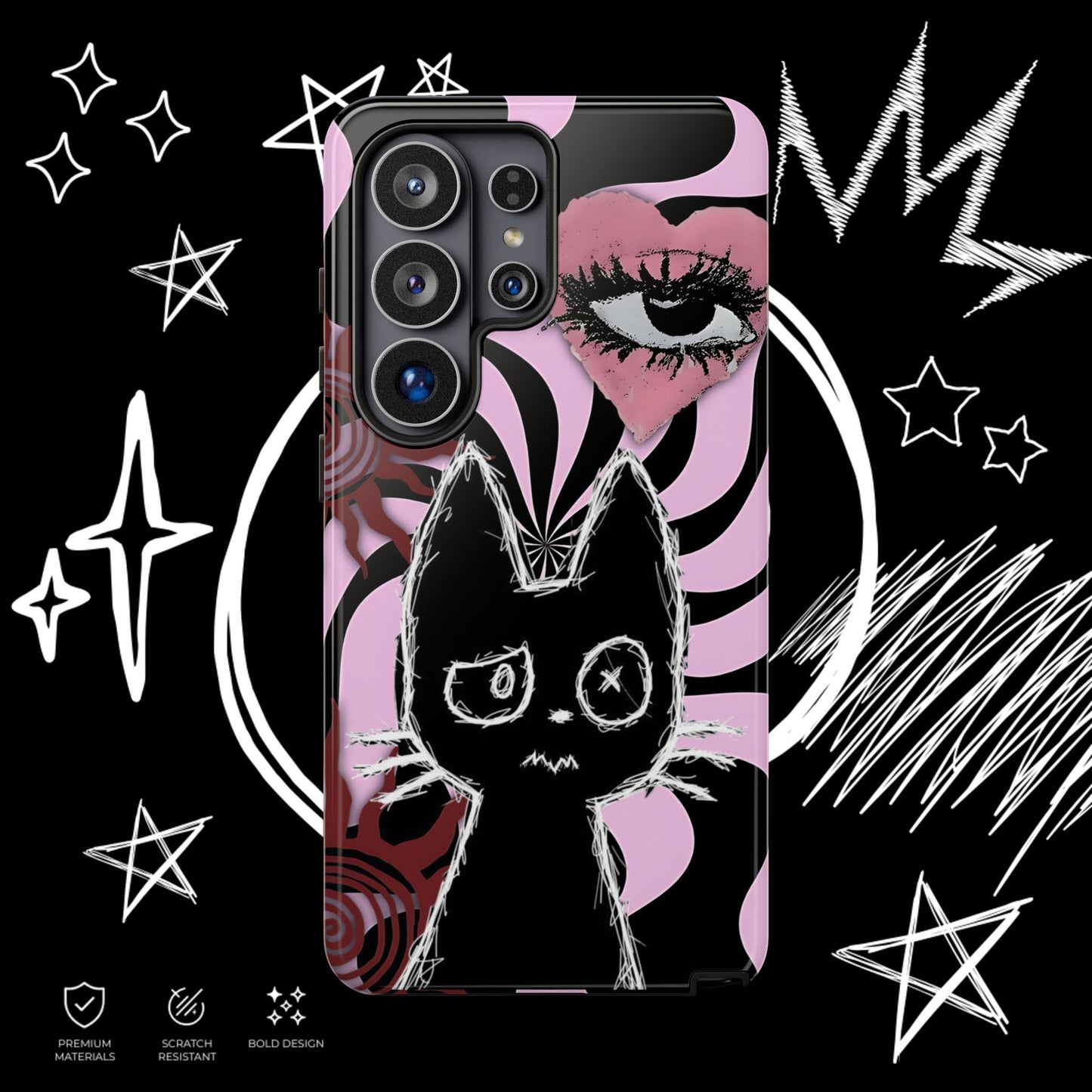 Dark Punk Phone Case | Gothic Kawaii Cat Cover | NekoStyleStudio