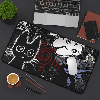 Dark Punk Anime Mousepad XL - Creepy Cat Gaming Desk Mat
