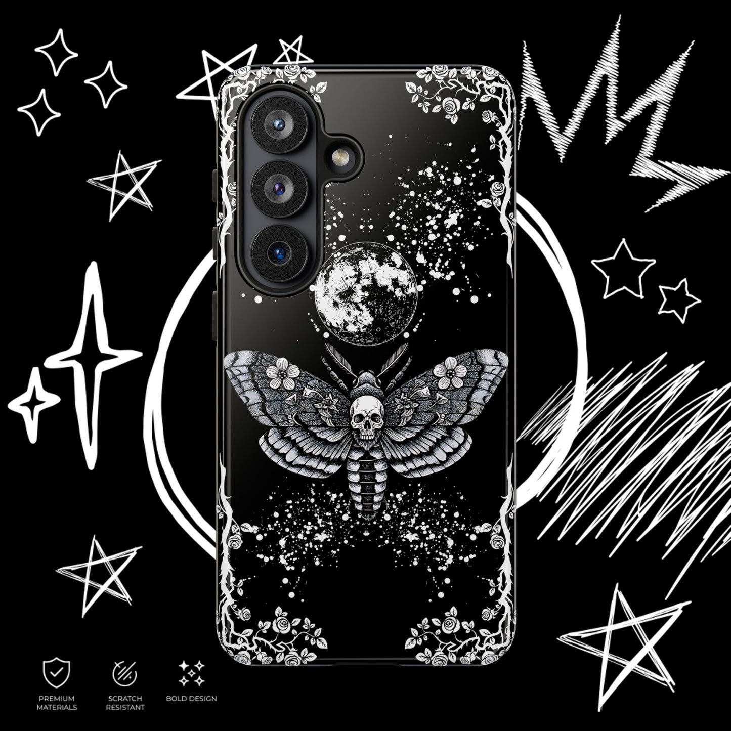 Gothic Moth Phone Case | Skull Butterfly Moon Cover | NekoStyleStudio