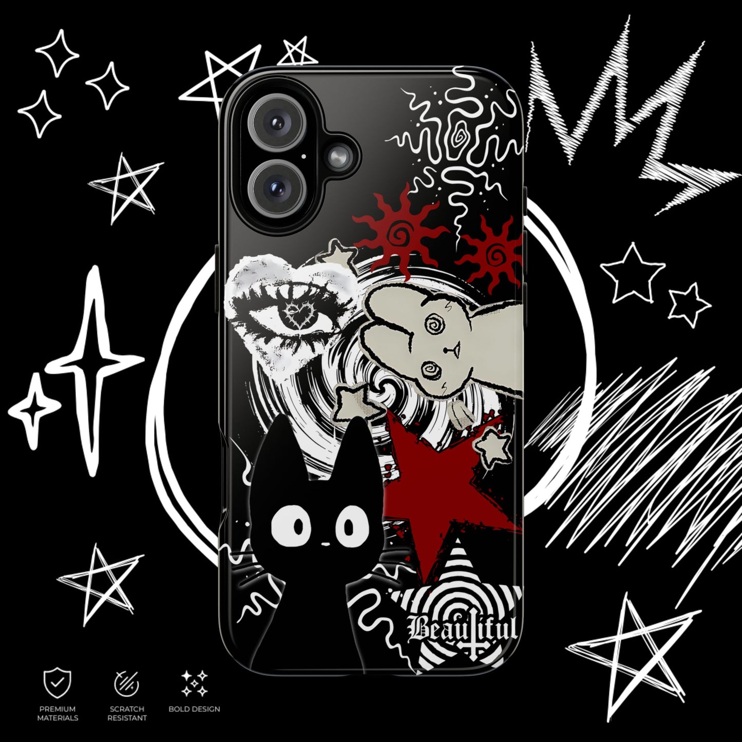 Gothic Cat & Bunny Phone Case | Dark Punk | NekoStyleStudio