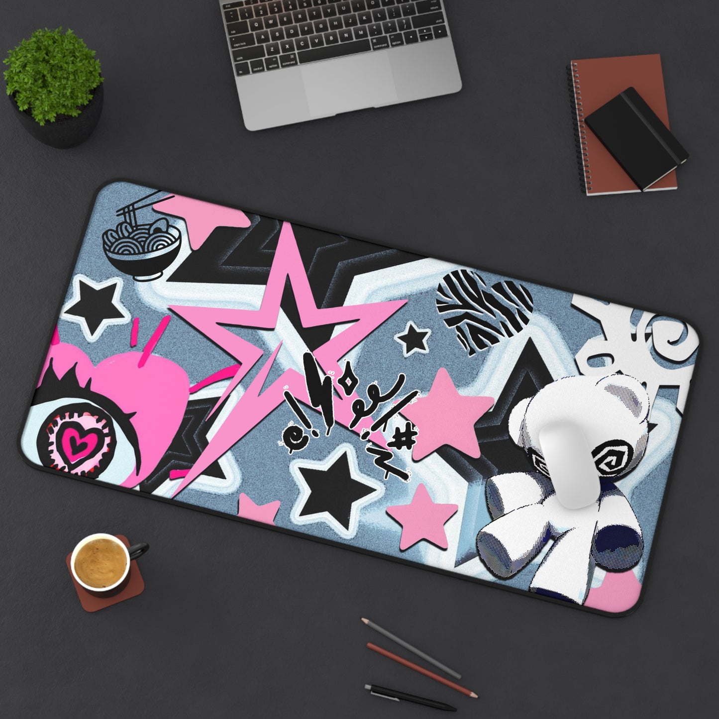 Kawaii Punk Mousepad - Pink Star Aesthetic Gaming Desk Mat