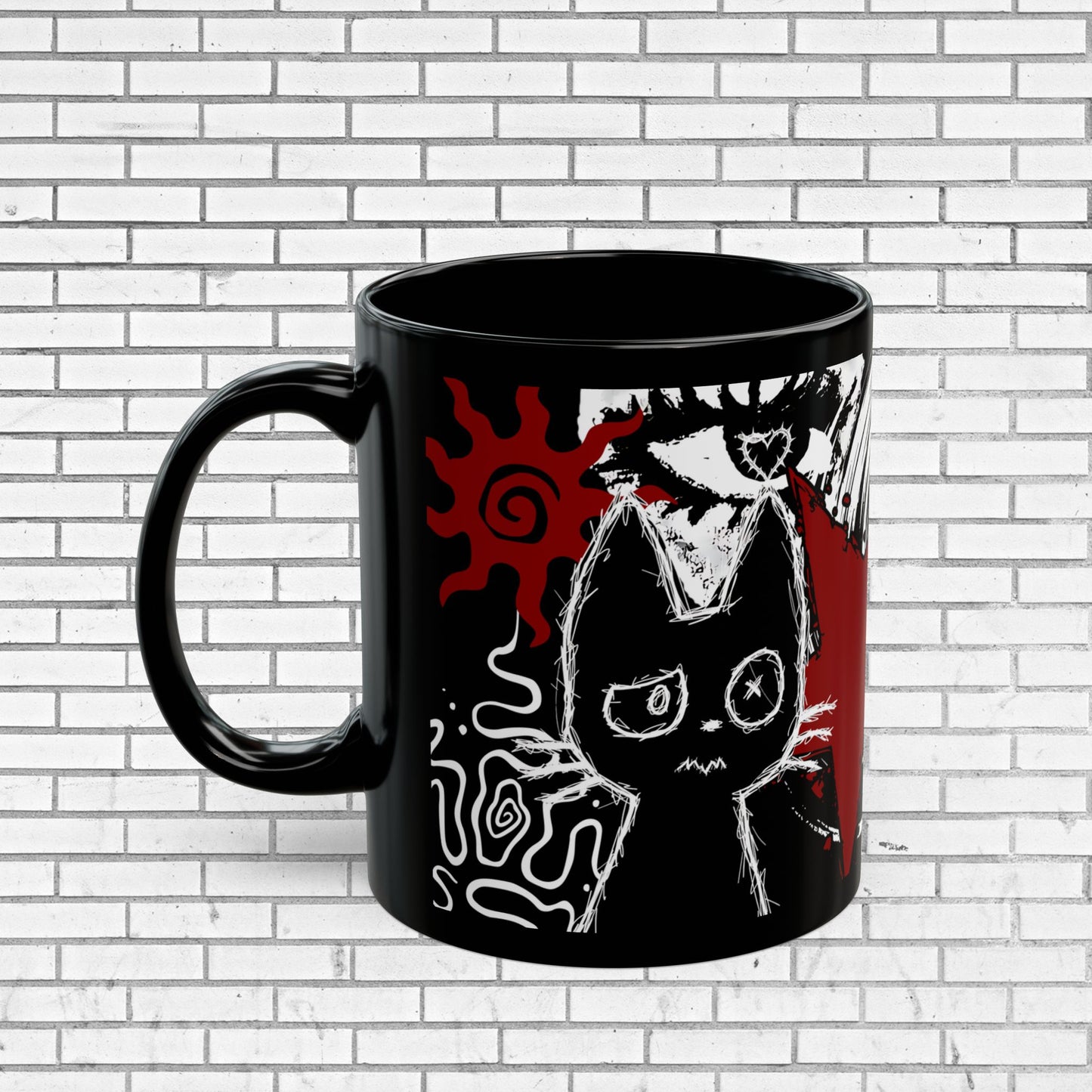 Dark Punk Cat Mug - Gothic Black Coffee Cup Alt Aesthetic
