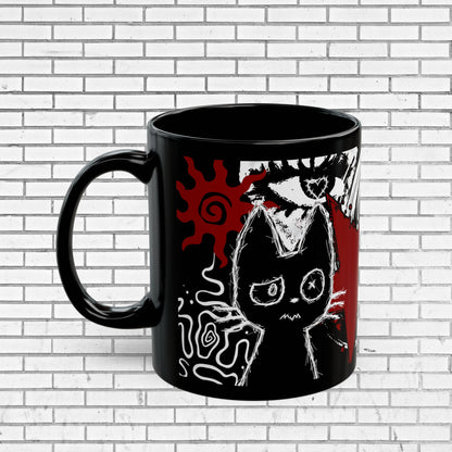Dark Punk Cat Mug - Gothic Black Coffee Cup Alt Aesthetic