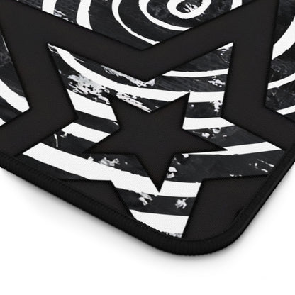 Dark Punk Cat Desk Mat Grunge Cat Mouse Pad Alt Aesthetic Desk Mat with Scribble Art, Spiral Eyes, Gothic Dark Gamer Gift Indie Setup