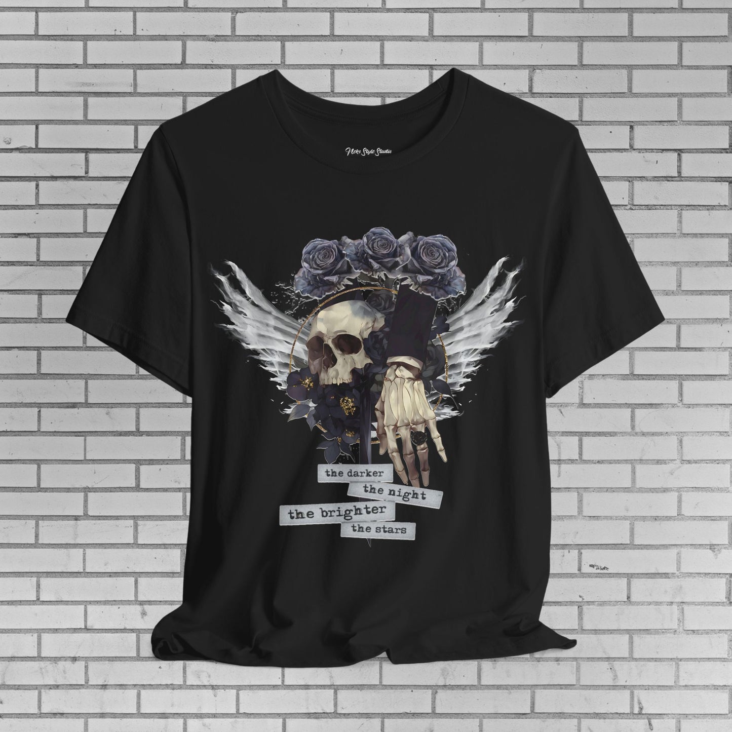 Gothic Skull Shirt - Dark Angel Skeleton Hand Graphic Tee