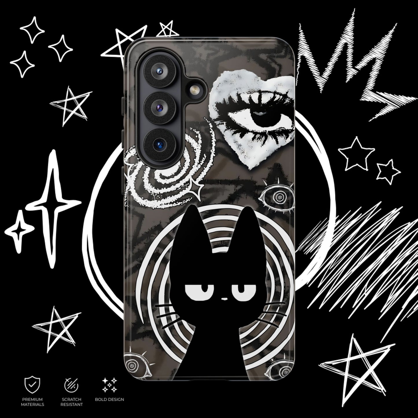 Gothic Cat & Mystical Eye Phone Case | Dark Punk | NekoStyleStudio