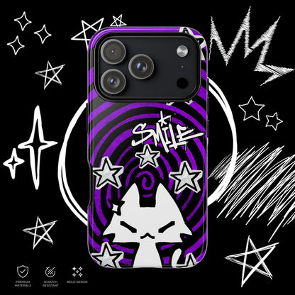 Dark Punk Phone Case | Purple Graffiti Kawaii Cat | NekoStyleStudio