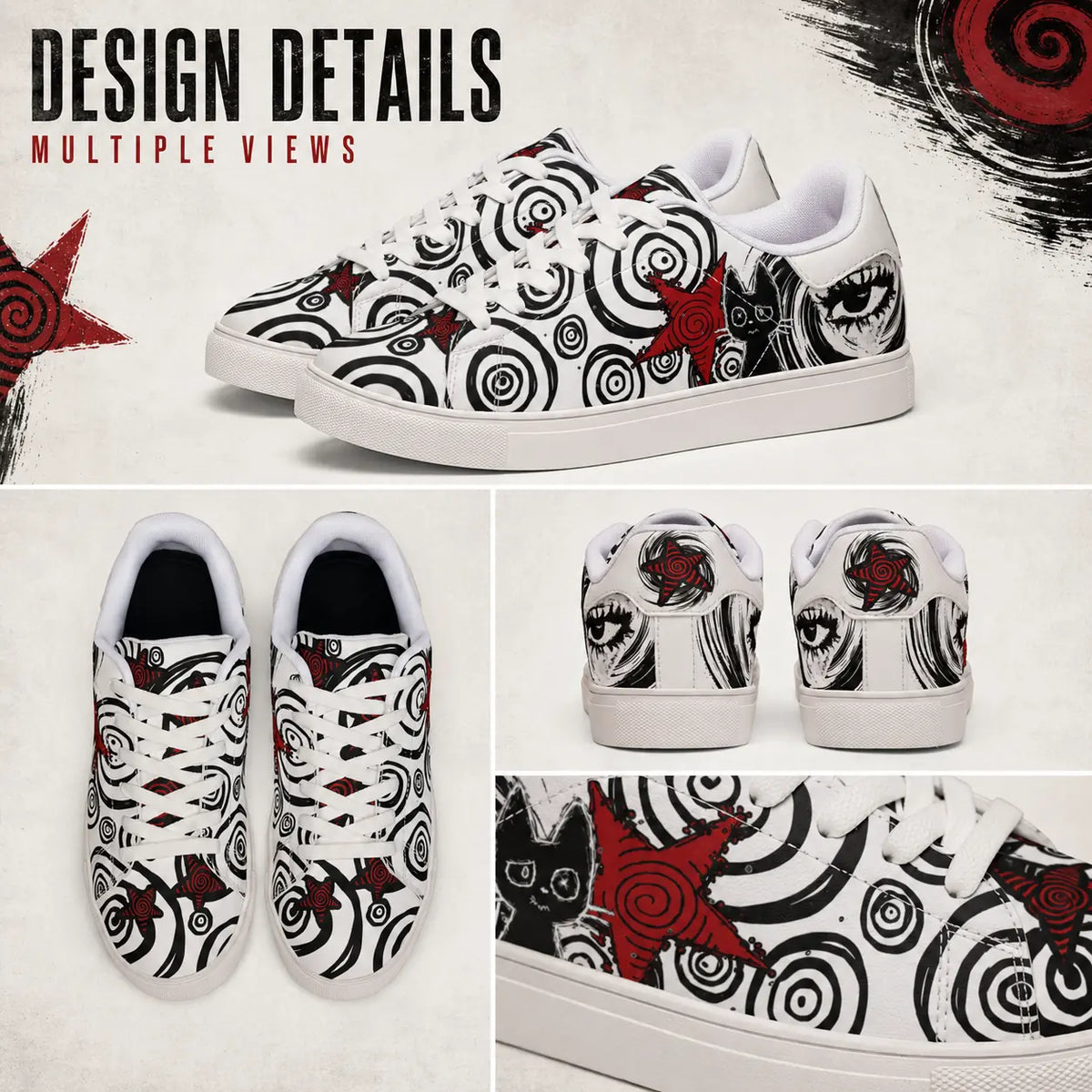 Black White Punk Cat Sneakers