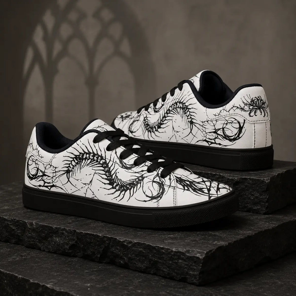 White Gothic Centipede Sneakers