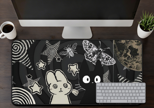 Kawaii Gothic Mouse Pad XL - Creepy Cute Bunny & Cat Gaming Desk Mat