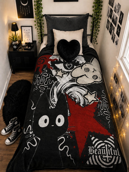 Black Cat Gothic Velveteen Plush Blanket