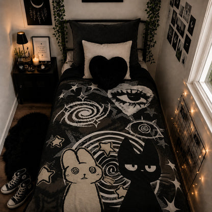 Trippy Cat Bunny Velveteen Plush Blanket