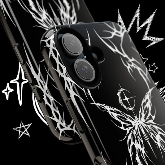 Close Up of Gothic Butterfly Phone Case Showing Premium Print Detail and Gloss Finish