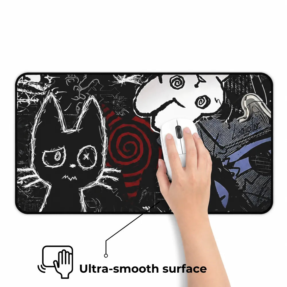 Premium features of dark punk anime cat mousepad – XL gaming desk mat with neon accents