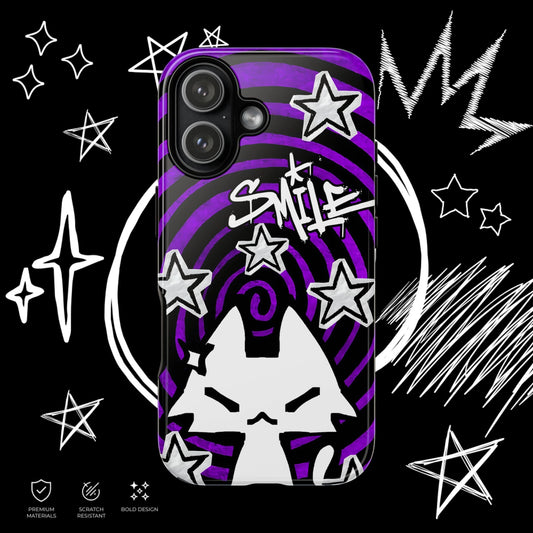 Cute Gothic Cat Phone Case with Purple Swirl Pattern, Alternative Aesthetic Phone Cover