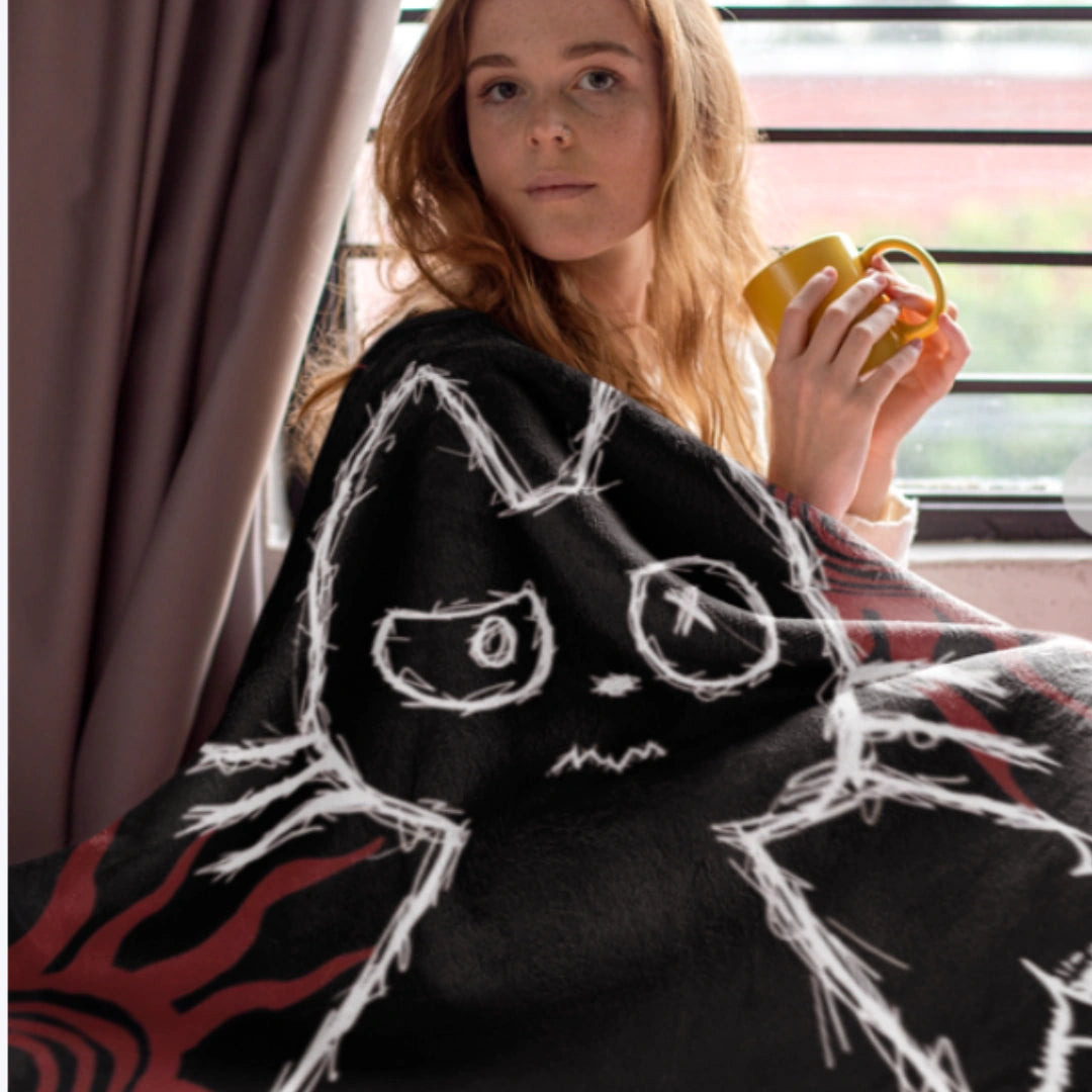 Gothic Cat Velveteen Plush Blanket