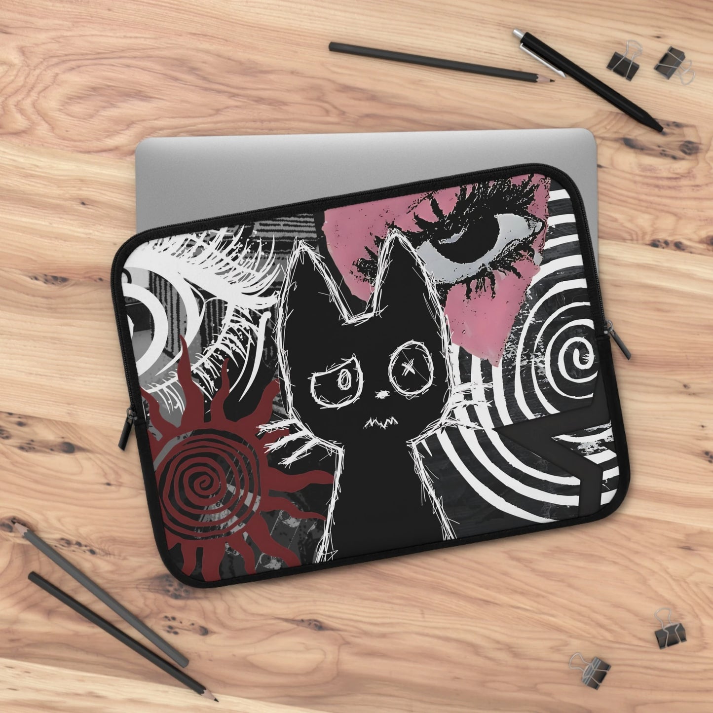 Creepy Cute Cat Laptop Sleeve — Gothic Grunge Aesthetic Case