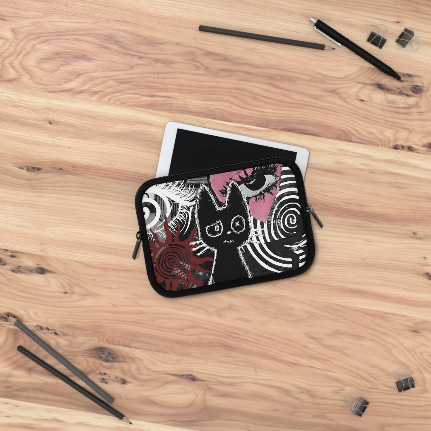 Creepy Cute Cat Laptop Sleeve — Gothic Grunge Aesthetic Case
