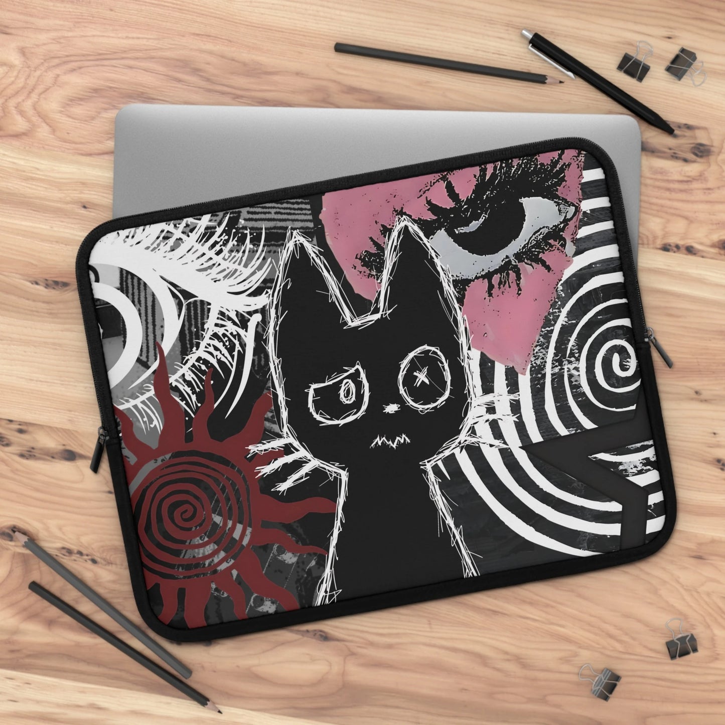 Creepy Cute Cat Laptop Sleeve — Gothic Grunge Aesthetic Case