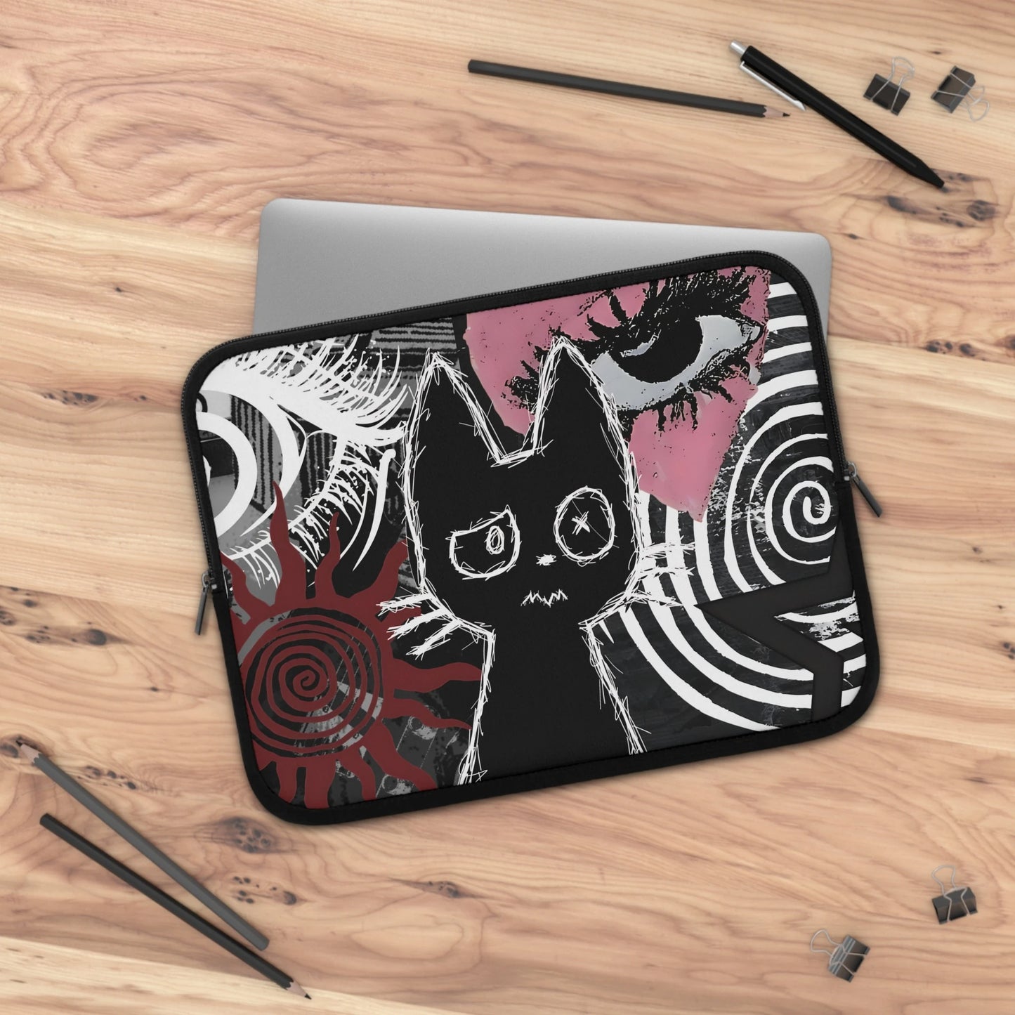 Creepy Cute Cat Laptop Sleeve — Gothic Grunge Aesthetic Case