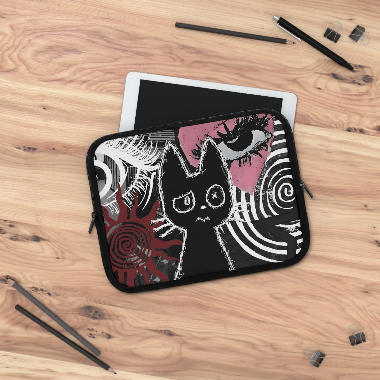 Creepy Cute Cat Laptop Sleeve — Gothic Grunge Aesthetic Case