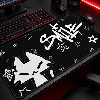 Dark smile cat mousepad, kawaii gothic gaming desk mat