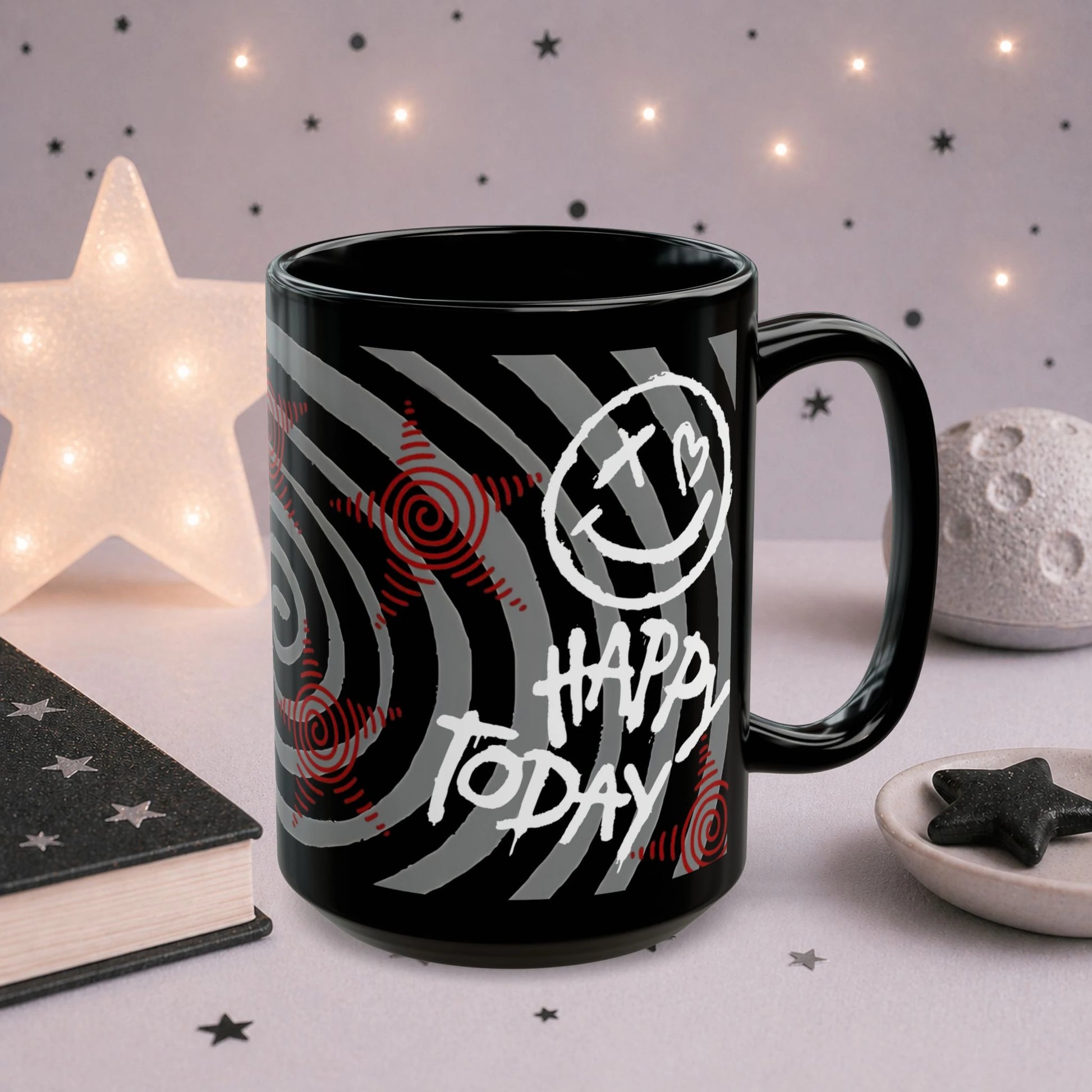 Black cat alt grunge mug 11oz and 15oz size comparison, dark aesthetic ceramic coffee cup by NekoStyleStudio