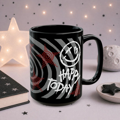 Black cat alt grunge mug 11oz and 15oz size comparison, dark aesthetic ceramic coffee cup by NekoStyleStudio