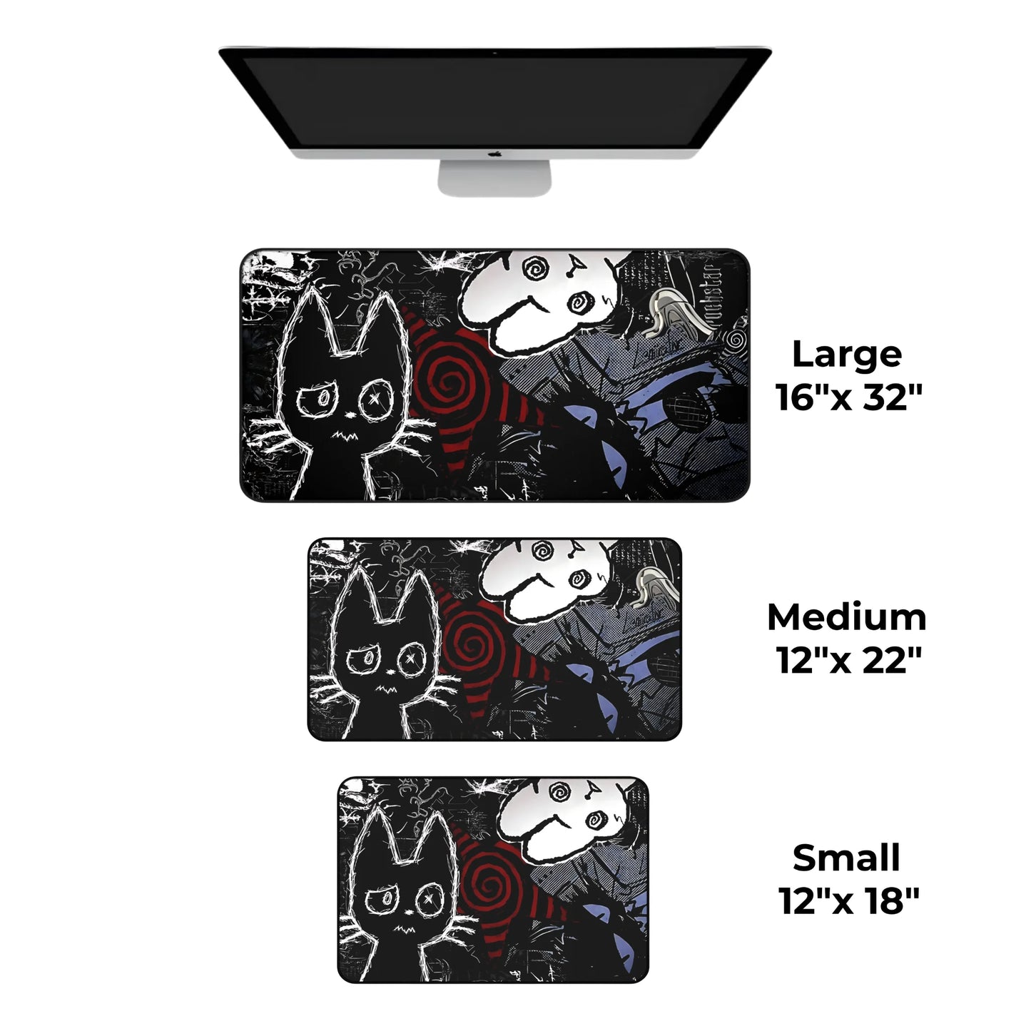 Alt goth cat desk mat available in 3 sizes – 12x18 12x22 16x32 gaming mousepad
