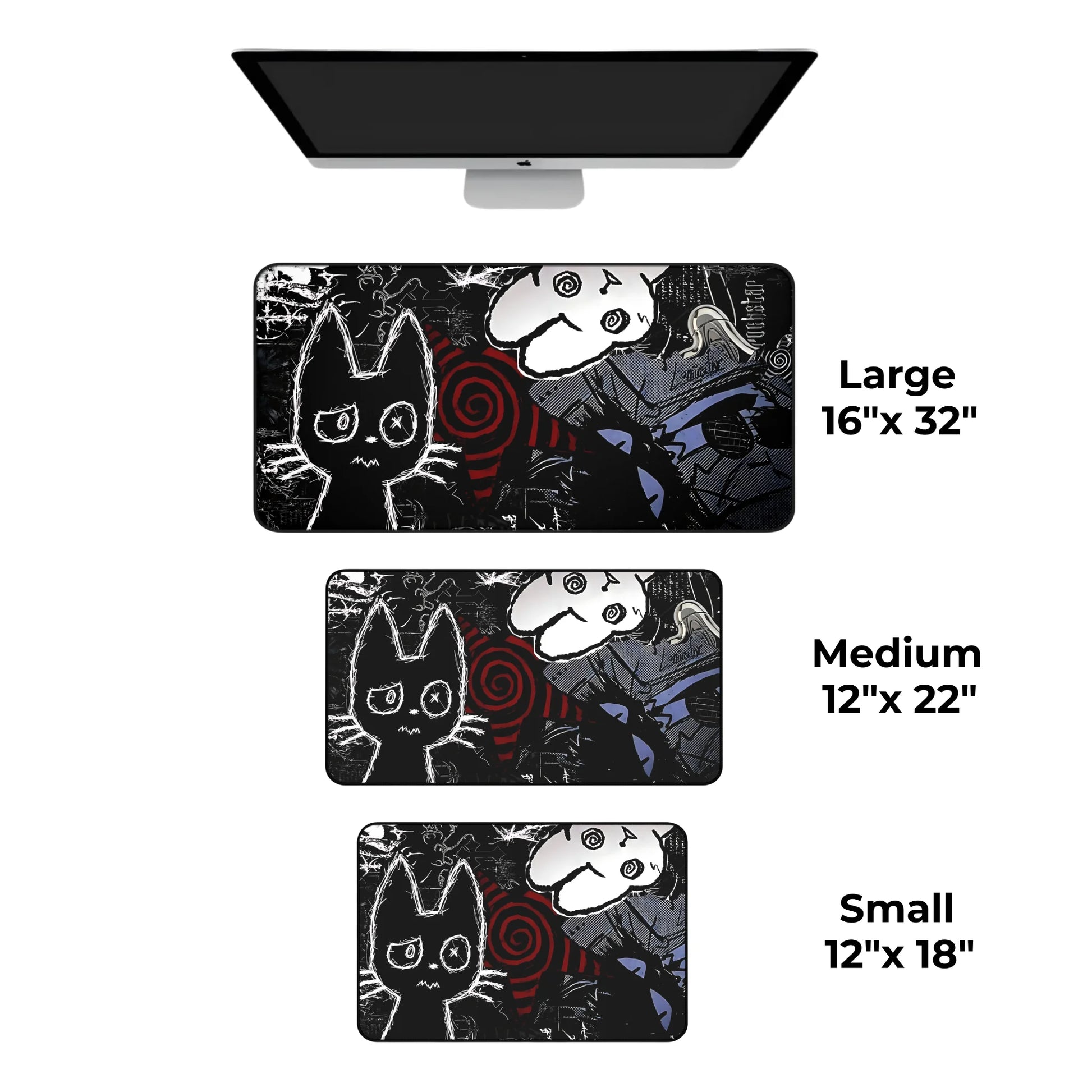 Alt goth cat desk mat available in 3 sizes – 12x18 12x22 16x32 gaming mousepad