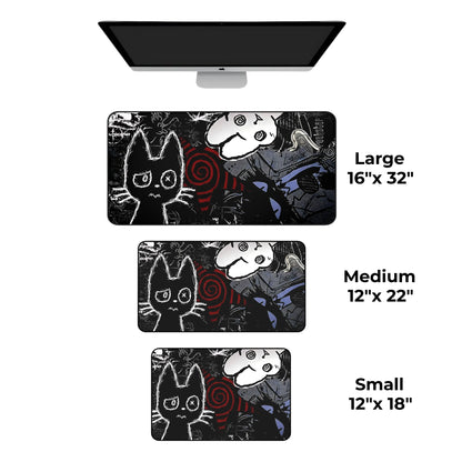 Alt goth cat desk mat available in 3 sizes – 12x18 12x22 16x32 gaming mousepad