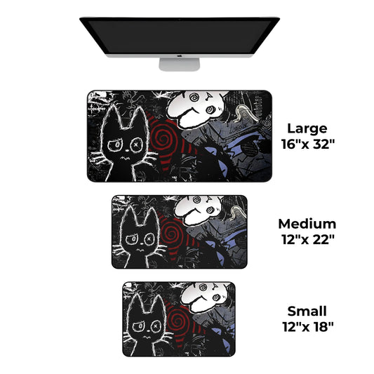 Alt goth cat desk mat available in 3 sizes – 12x18 12x22 16x32 gaming mousepad
