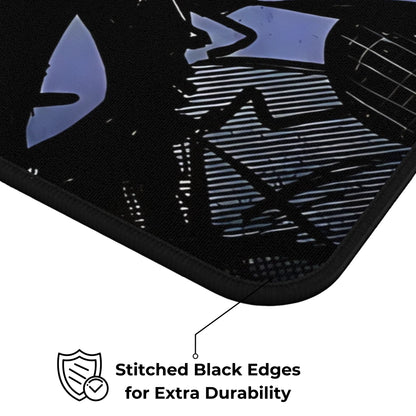 Smooth surface detail of alt goth cat desk mat – monochrome gaming mousepad