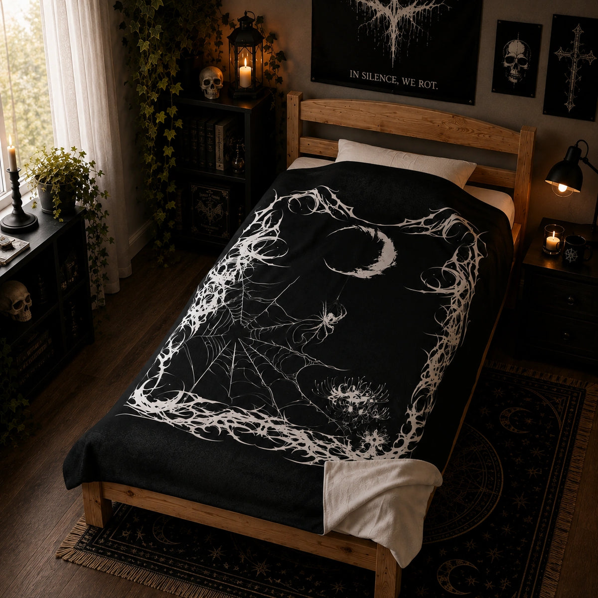 Gothic Spider Moon Velveteen Plush Blanket