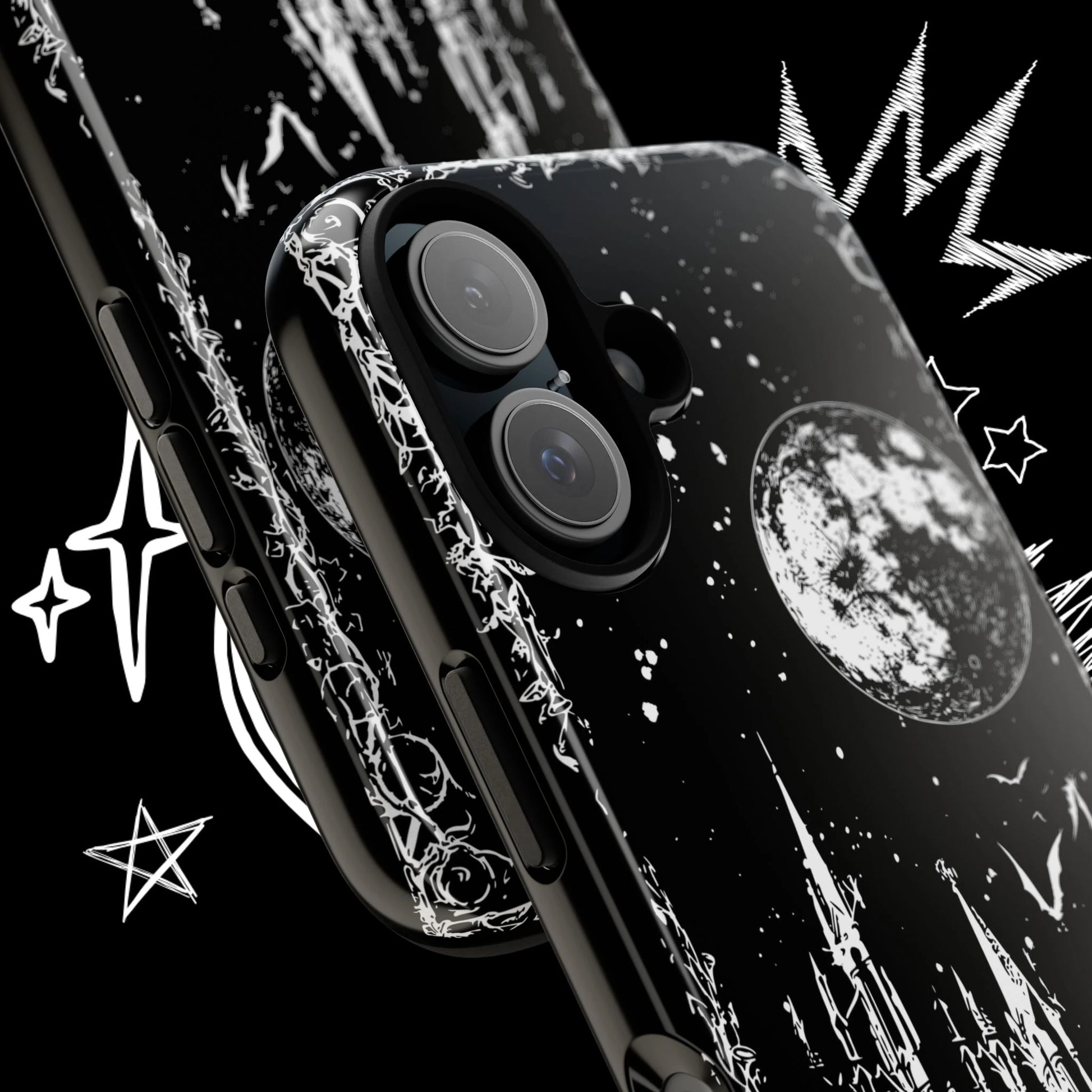 Close Up of Gothic Castle Phone Case Showing Premium Print Detail and Moon Artwork