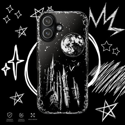 Dark Fantasy Castle Phone Case with Moon and Bats, Gothic Alternative Phone Cover