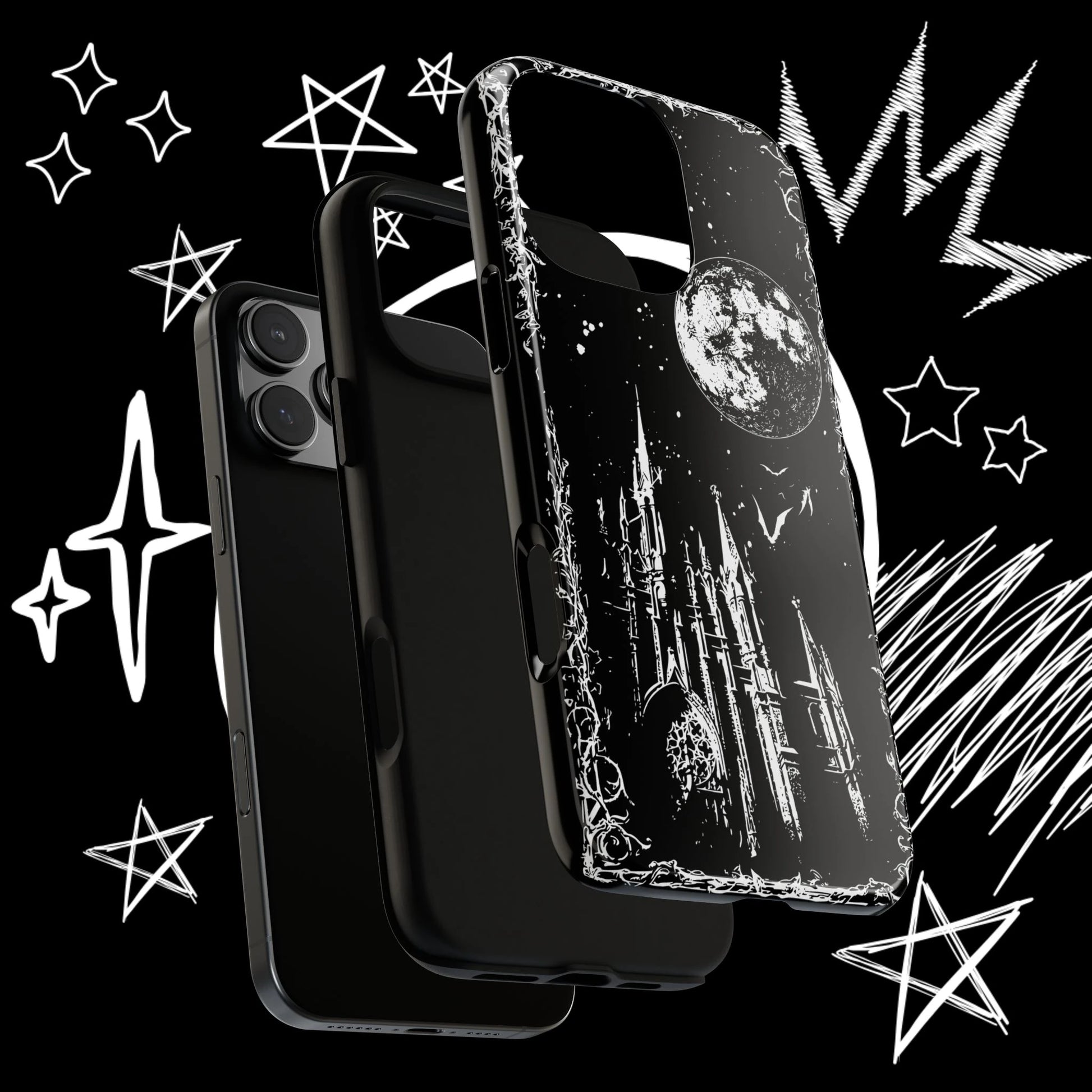 Protective Gothic Castle Phone Case Floating View, Dark Academia and Vampire Style Cover