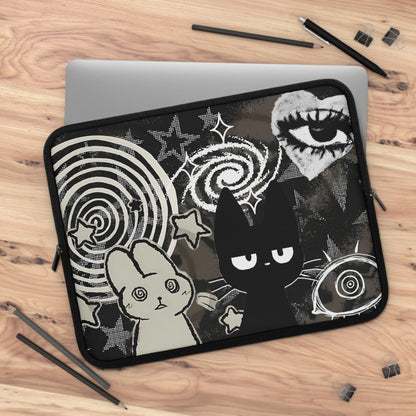 Trippy Bunny & Cat Laptop Sleeve — Alt Gothic Aesthetic Cover