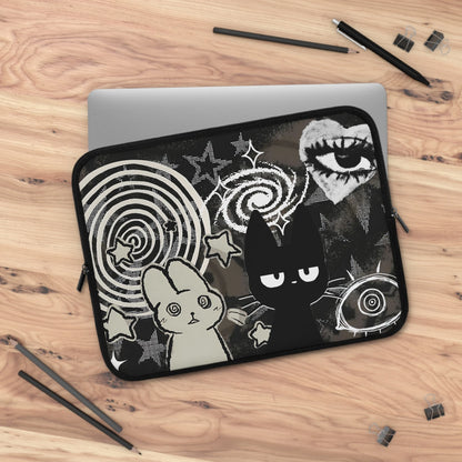 Trippy Bunny & Cat Laptop Sleeve — Alt Gothic Aesthetic Cover
