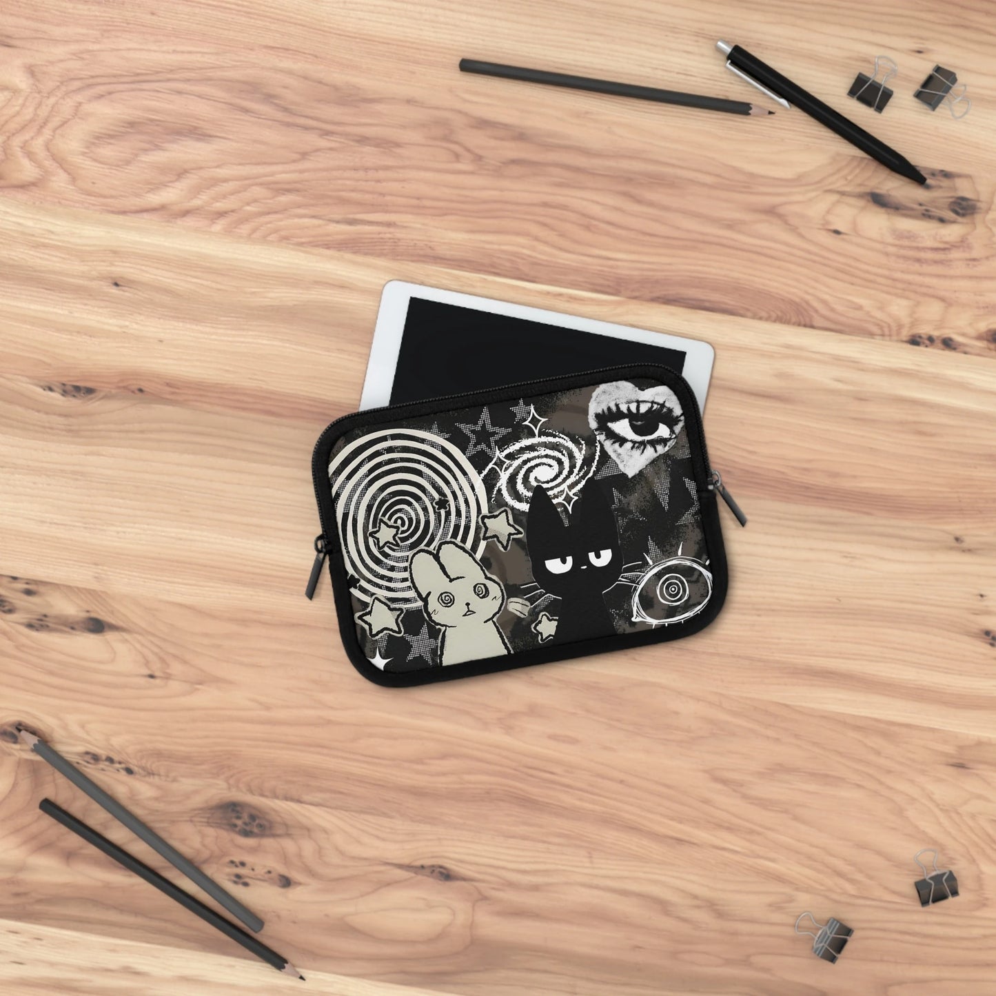 Trippy Bunny & Cat Laptop Sleeve — Alt Gothic Aesthetic Cover