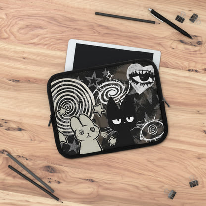 Trippy Bunny & Cat Laptop Sleeve — Alt Gothic Aesthetic Cover