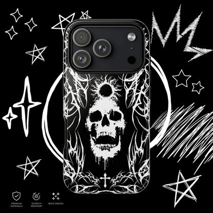 Gothic skull Google Pixel phone case with alternative black and white grunge design.