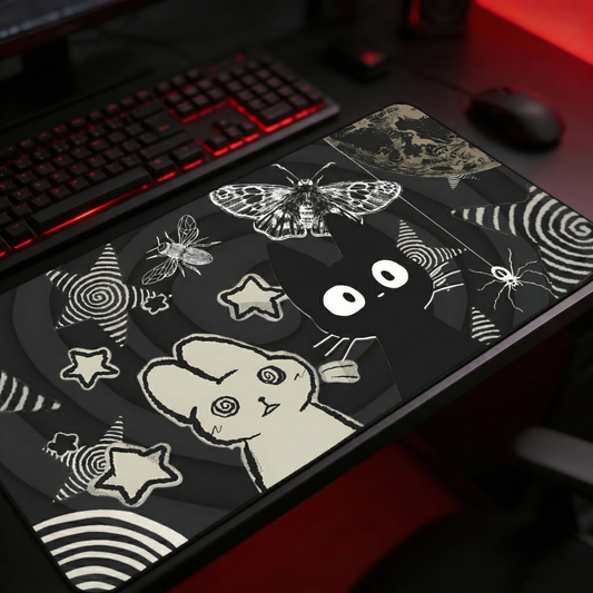 Kawaii Gothic Mouse Pad XL - Creepy Cute Bunny & Cat Gaming Desk Mat