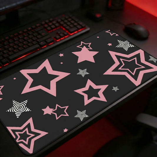 Kawaii Star Mousepad - Pink & Black Aesthetic Desk Mat for Gaming