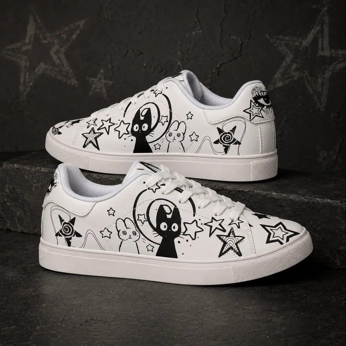White Cat & Trippy Bunny Sneakers