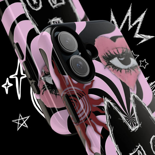 Pink Goth Cat Phone Case, Cute Spooky Black Cat Design, Alternative Aesthetic Samsung Case