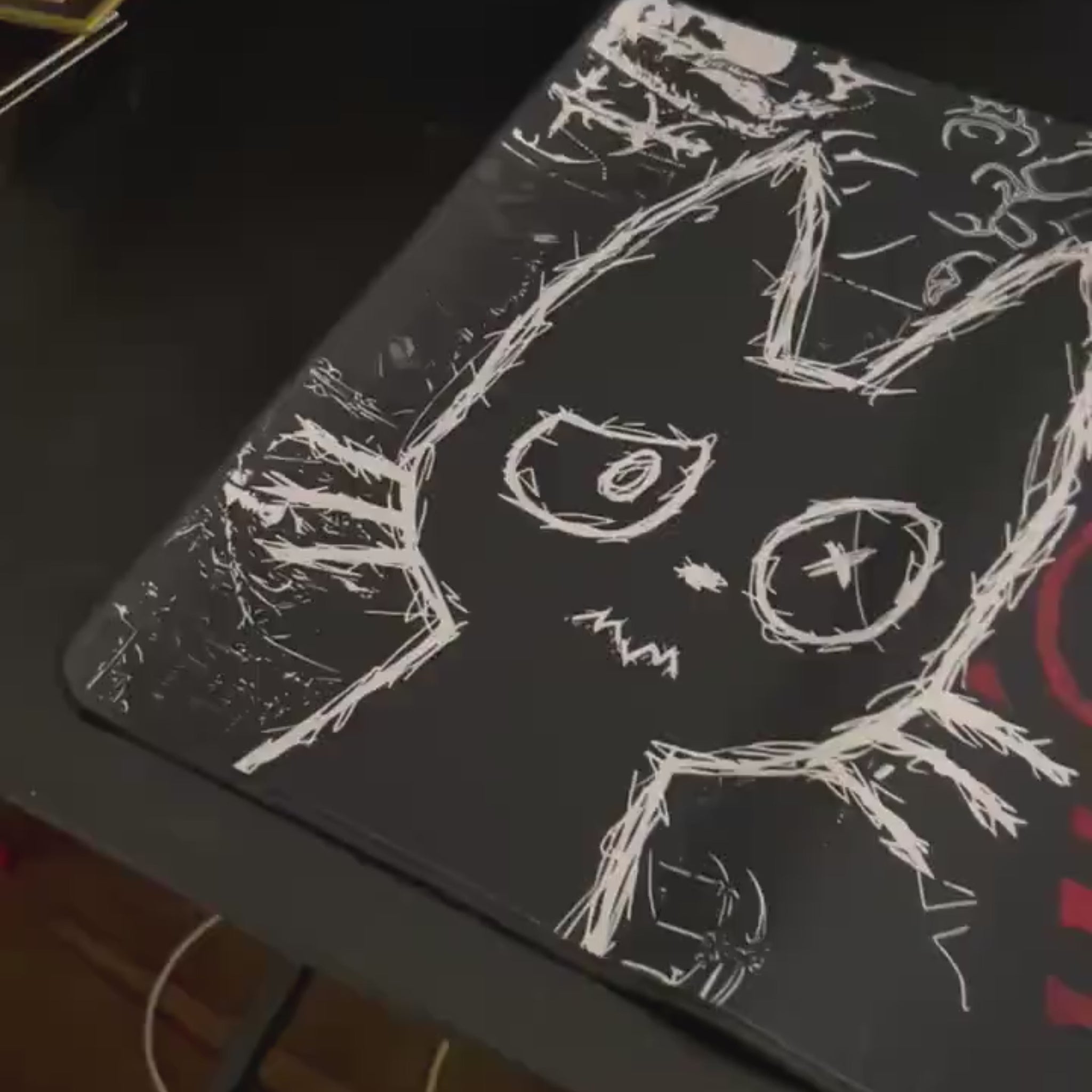 Dark punk anime cat XL desk mat – product showcase video | NekoStyleStudio