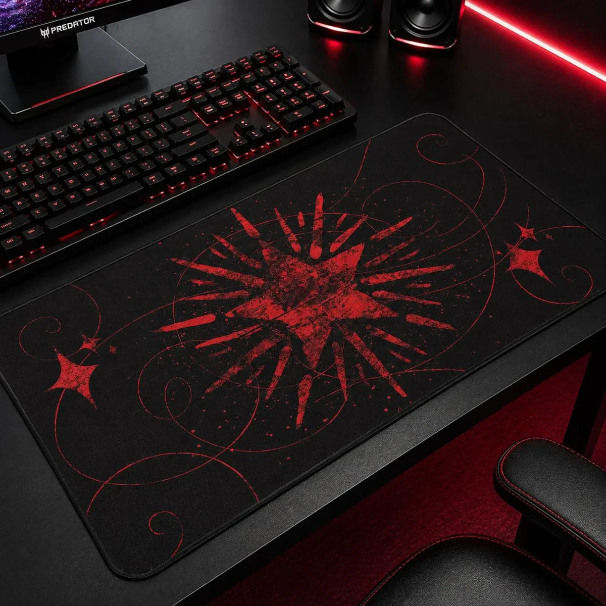 Dark Star mouse pad, alt monochrome aesthetic gaming desk mat